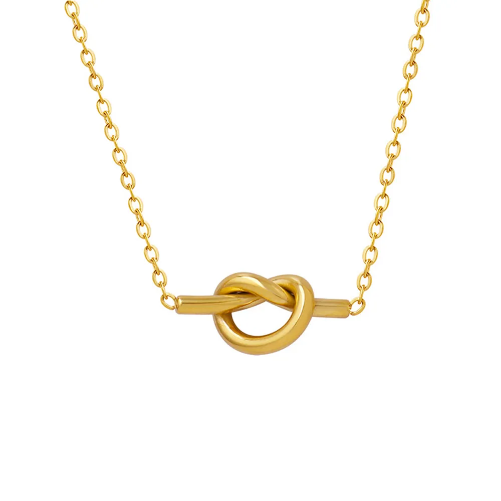 Collier pendentif d'amour en forme de cœur avec nœud doré pour femme, plaqué or 18 carats, chaîne en os, bijoux de fête, cadeau