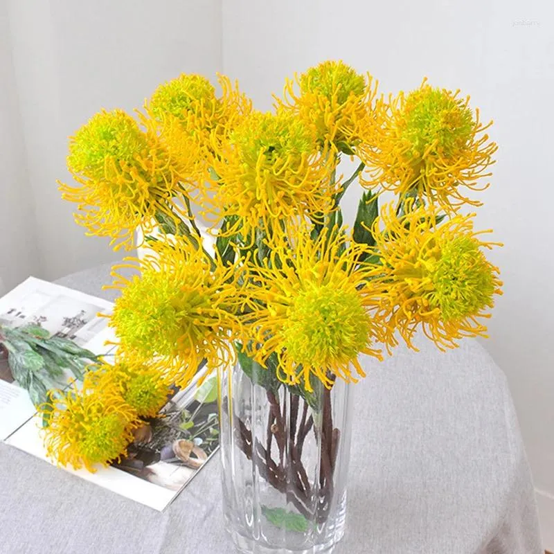 Decorative Flowers Artificial Flower Branch Flocked Pin Cushion Floral Fake Chrysanthemum DIY Wedding Party Home Vase Arrangement Decor Po