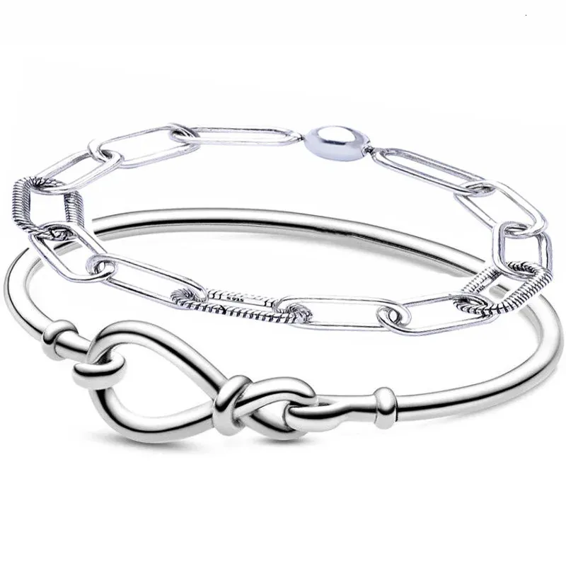 Bedelarmbanden Originele Chunky Infinity Bangle Me Link Snake Chain Patroon 925 Sterling Zilveren Armband Fit Europa Kraal Charm DIY Sieraden 231208