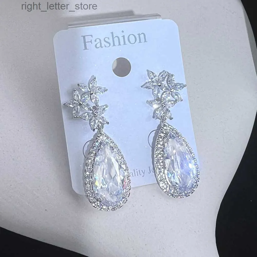 Stud CWWZircons élégant feuille forme brillant cubique Zircon longue goutte d'eau boucles d'oreilles pour les femmes de mariage nuptiale bijoux accessoire CZ597 YQ231211