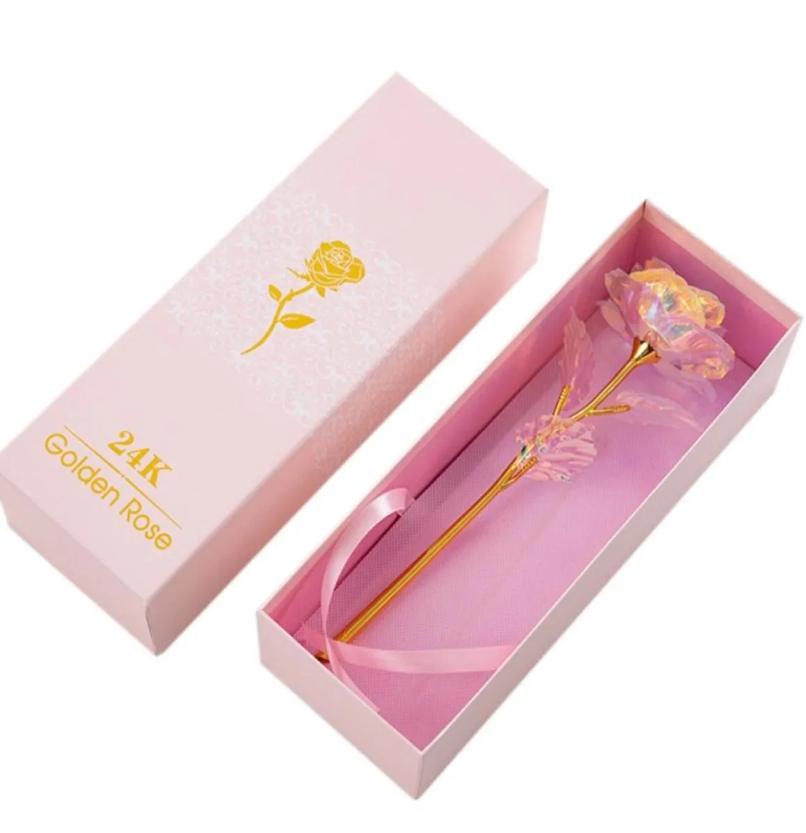 Valentine039S Day Prezent romantyczne 24K Folia Plane Golden Rose Flower Vibration Light For Matce Girl Friend Wesder Work7095085