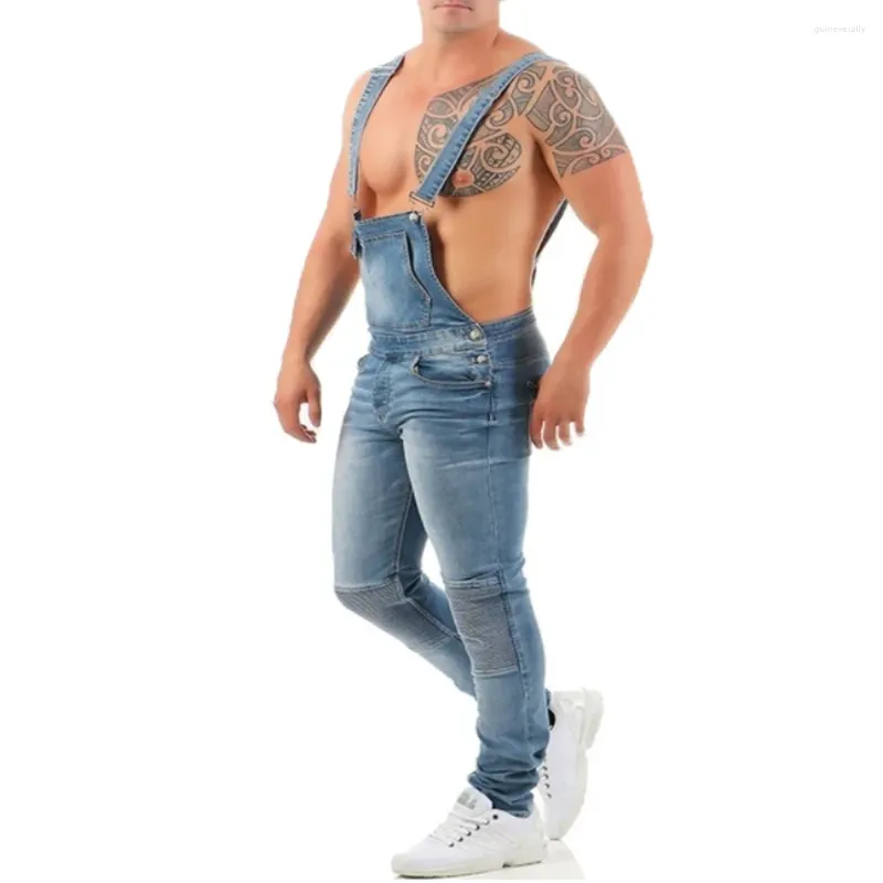 Herren Jeans Männer Neckholder Denim Strampler Zerreißen Arbeitskleidung Overalls Hochwertige Overalls Latzhose Hosenträgerhose