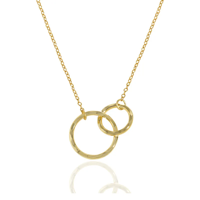 Women's Finecraft Interlocking Textured Double Circle Necklace in 14kt  Yellow Gold, 17