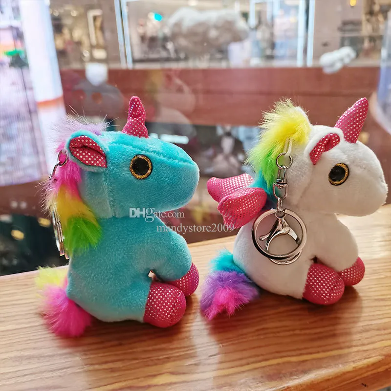 Kawaii Rainbow Unicorns دمية محشو الحيوانات أفخم سلسلة مفاتيح سوبر لطيف ملونة حيد القرن بلاد القلادة Cartoons Pegasus Doll Key Chain Figure