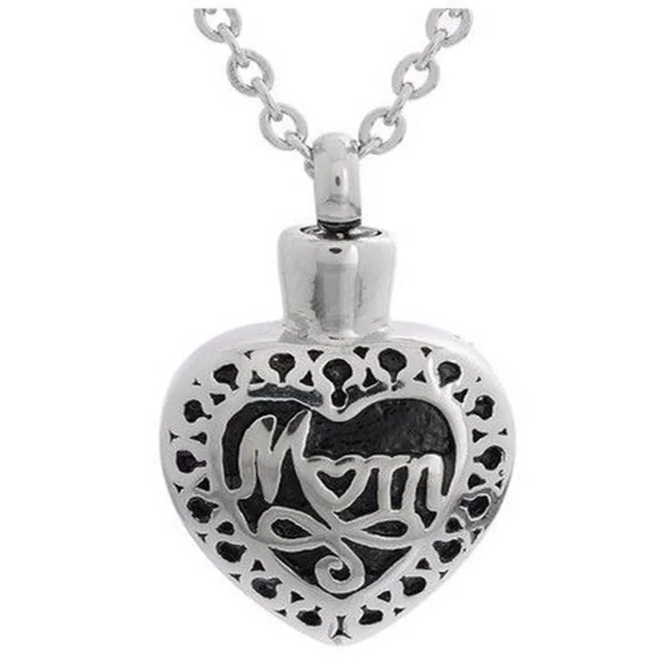 Lily Bijoux de crémation en acier inoxydable étanche pour maman en forme de cœur avec pendentif souvenir de cendres commémoratives avec un sac cadeau 310t