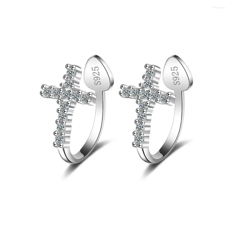 Hoop Earrings Silver Color Inlaid Zircon Cross For Women Engagement Without Pierced Earring Simple Ear Jewelry Accessories