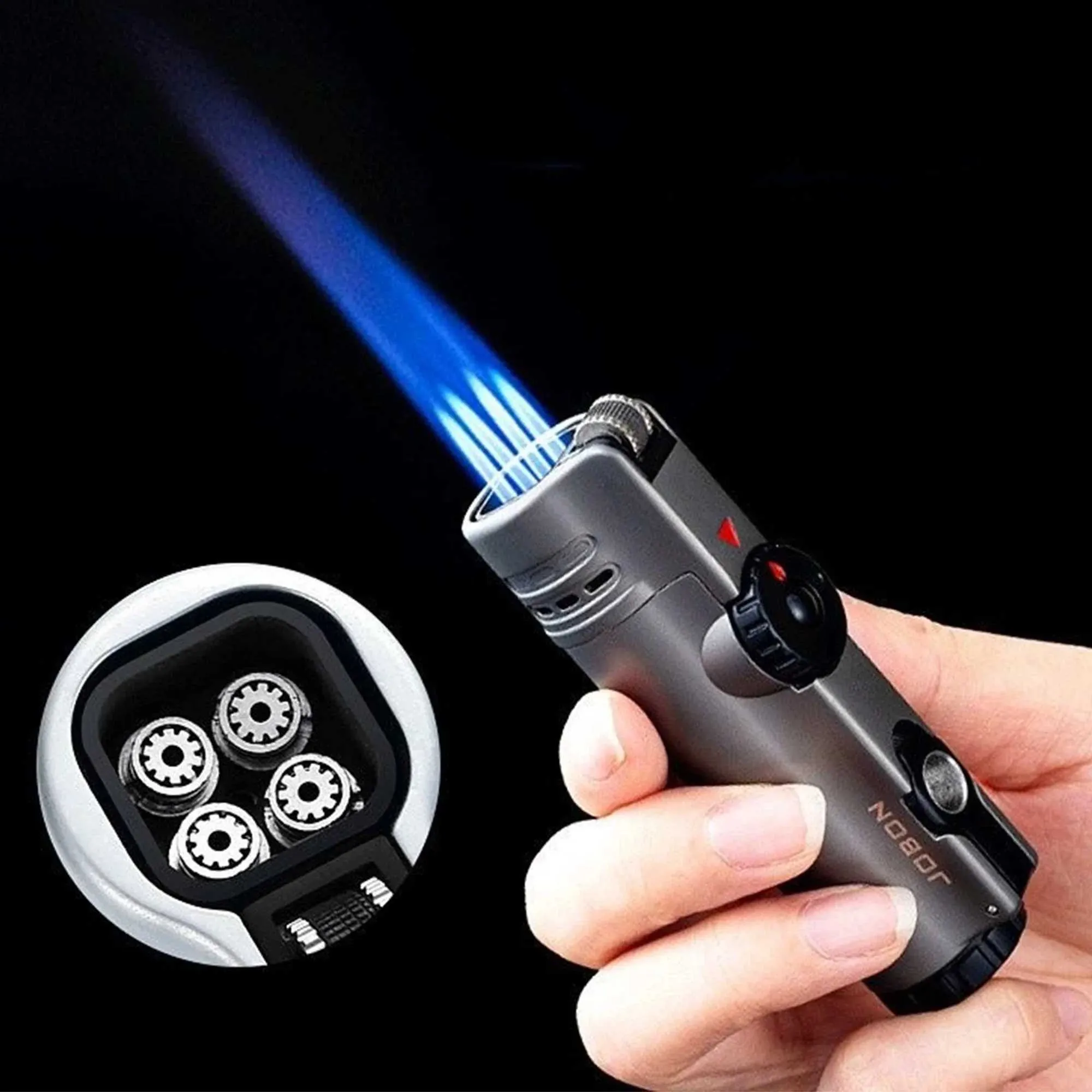 JOBON coupe-vent gonflable 4 torche Jet briquet métal meule silex cigare hommes cadeau Gadgets pour hommes