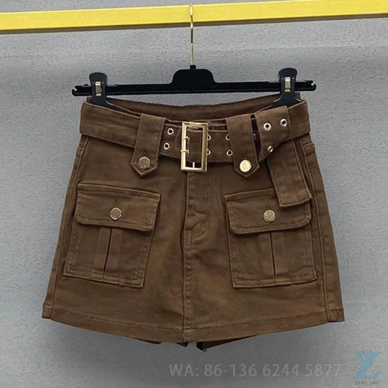 Kjolar 2023 Autumn High midja Löst fit Slimming Versatile Coffee Cotton A-Line Panel Women's Pants kjol