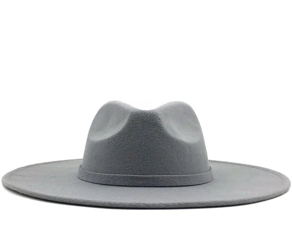 Ampla borda chapéus fedora chapéu para mulheres cor sólida lã feltro homens outono inverno panamá jogo cinza jazz cap8811063