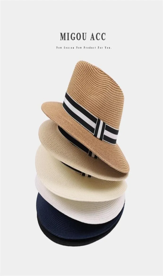 Panama Straw Hat Men Womens Sun Hat Summer Wide Brim Floppy Fedora Beach Cap UV Protection Cap Y2007142049894