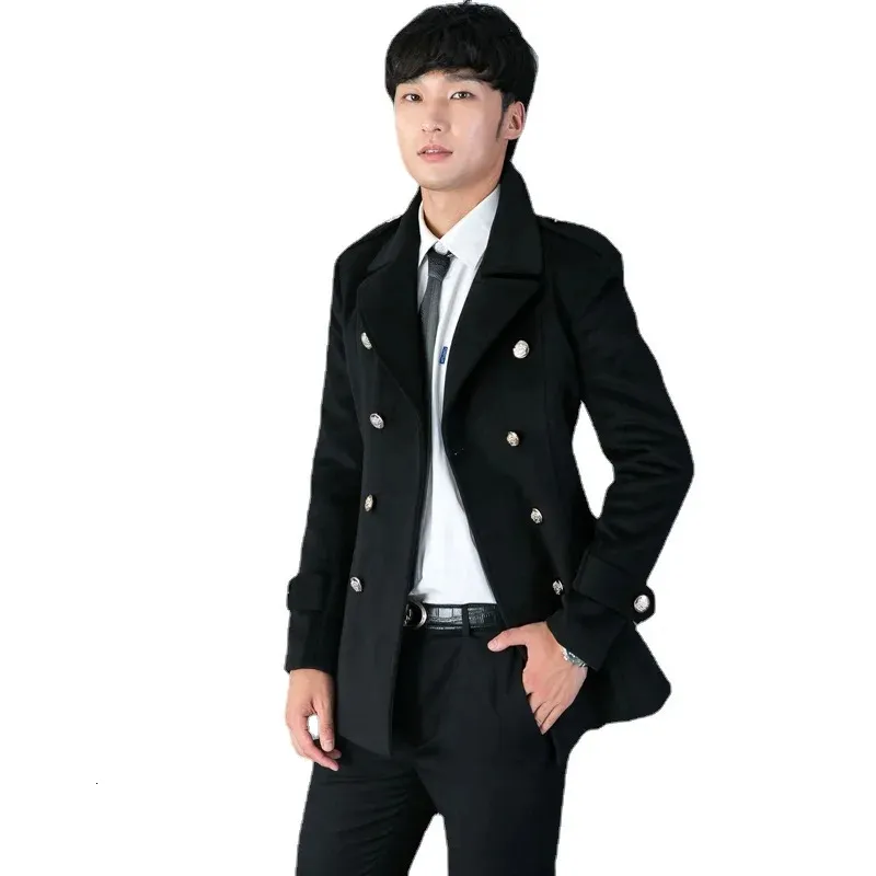 Herr ull blandar koreansk version höst och vinter manlig lapel dubbel rad knapp varm super stor casual ull tygrockstorlek S-3xl 4xl 5xl 231211