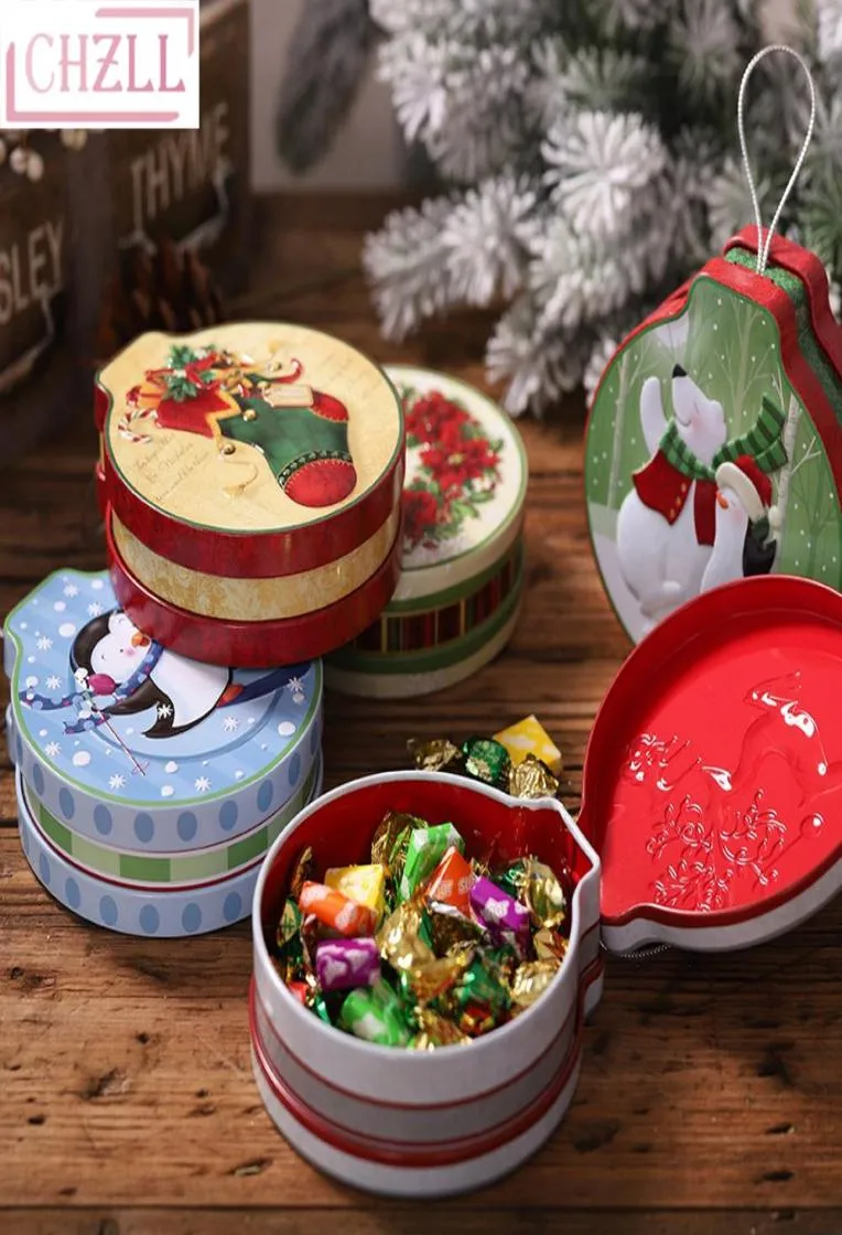 CHZLL Boîtes à bonbons de Noël rondes en métal Décor de Noël pour la maison Père Noël Noël Elk Cerf Coffrets cadeaux Noel Présent Cadeau Navidad9327521