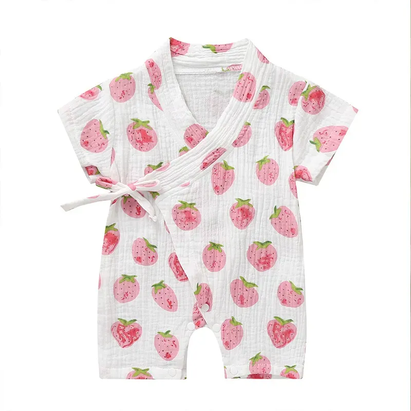 INS Newborn Jumpsuit Clothing Infants Short Sleeve Cartoon print Muslin Cotton Rompers Baby Boy Girl Clothes Sleepwear 5 Styles M2519
