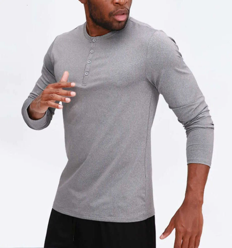 Lu Men Yoga Outfit Deportes Camiseta de manga larga Estilo deportivo para hombre Camisa con botones de cuello Entrenamiento Ropa deportiva Elástico Ropa de secado rápido Transpirable y casual 678