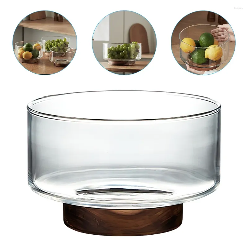 Set di stoviglie Cabilock Decorazioni per la casa Ciotola per frutta in vetro Contenitore per insalata in stile giapponese Snack Porta dessert Base in legno Cucina