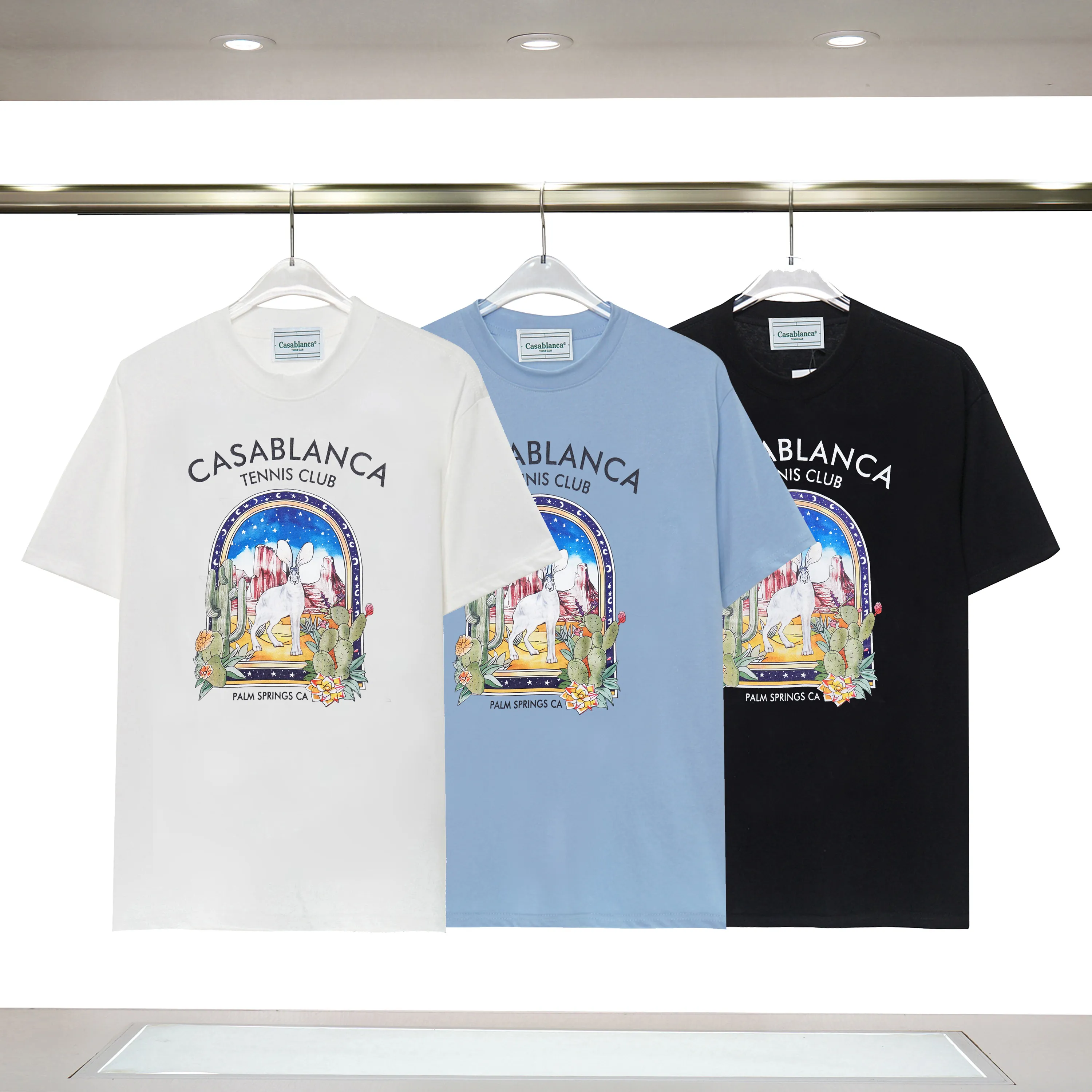 メンズデザイナーTシャツラックスチシャツメンズカサブランカシャツ男性トップサイズのティーカサブランシャツカサブランカ服ファッションサマークルーネック短袖42