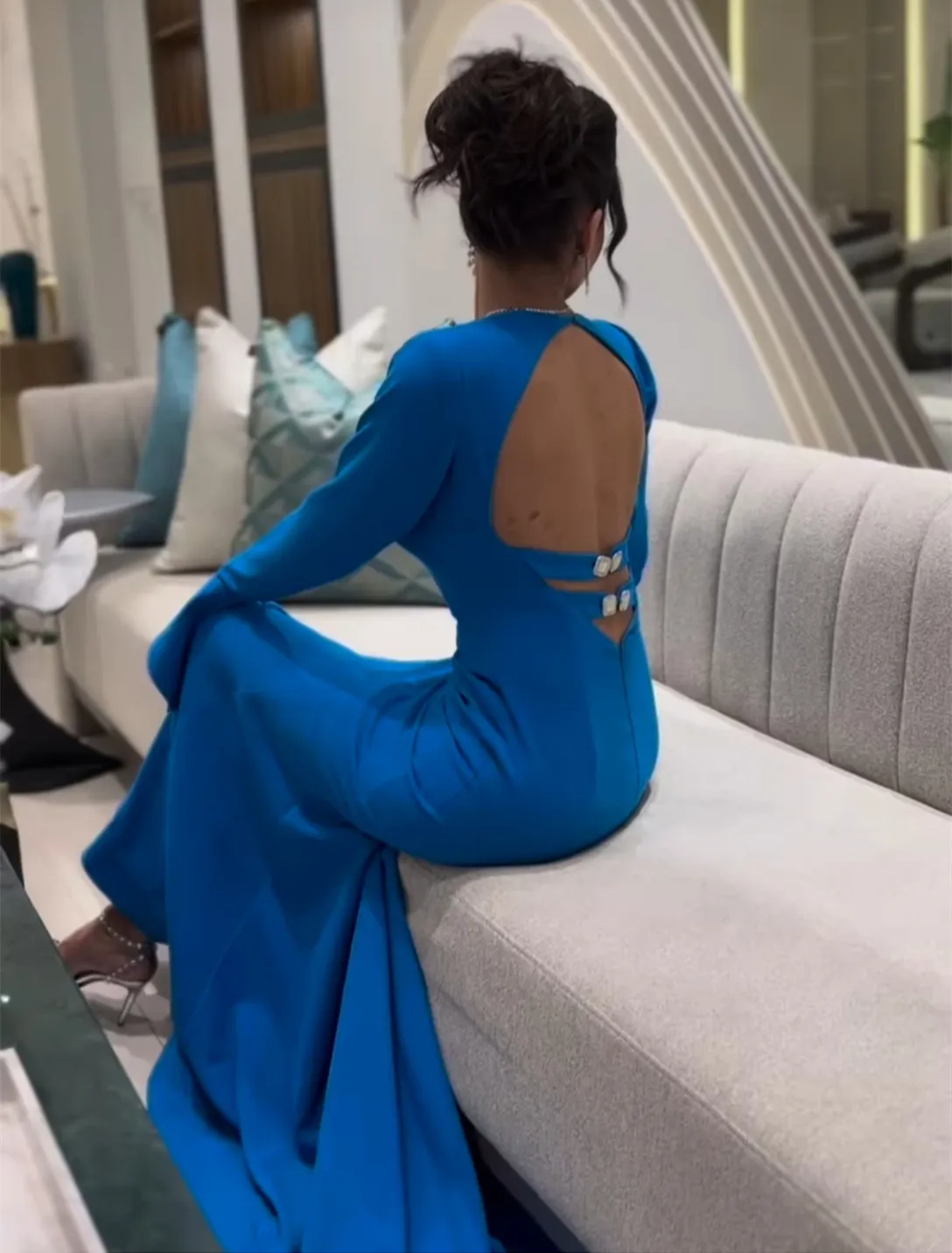 gigi formal crepe lace long sleeve mermaid dress Elegant Long Cutout Lace Train Crepe Mermaid Wedding Dress main image 1