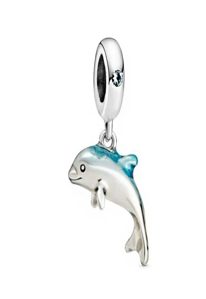 2020 New Summer Pendant Charm 925 sterling silver Shimmering Dolphin Dangle Charms fit beads bracelets DIY accessories for women j8649343