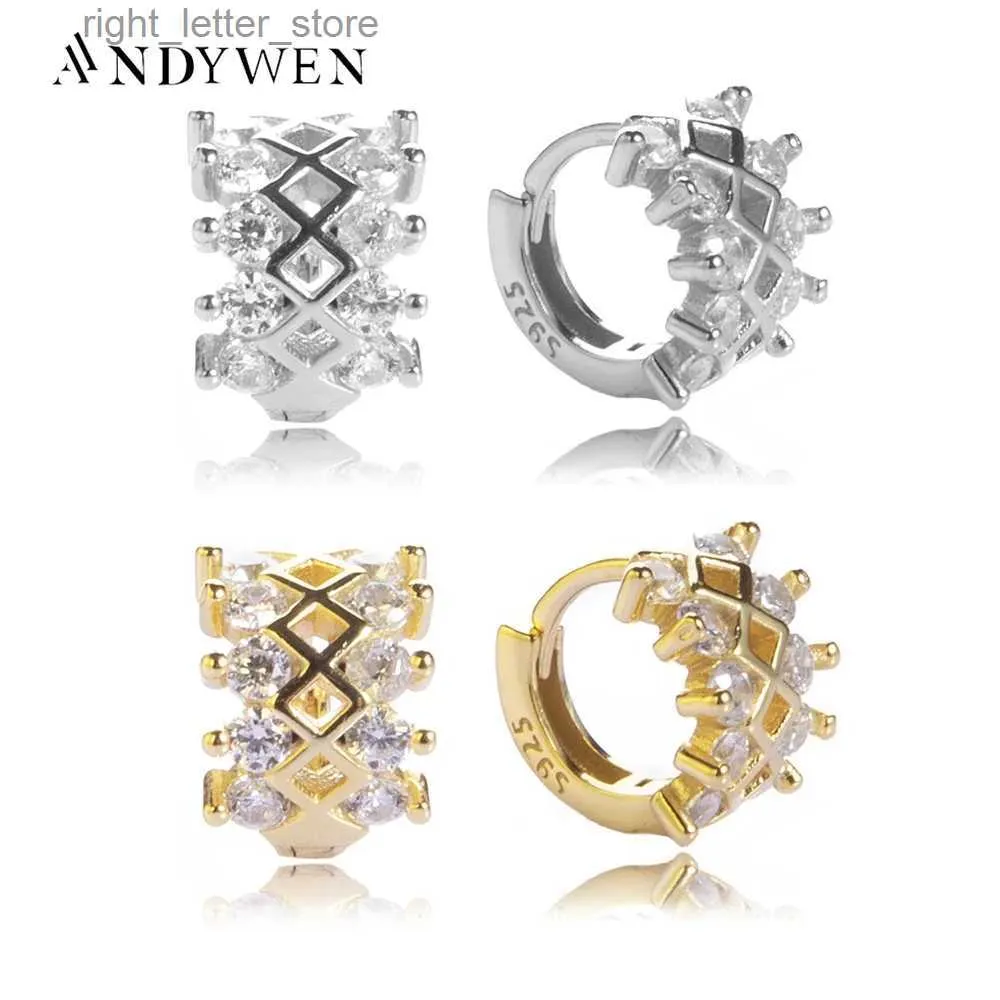 Stud ANDYWEN 925 Sterling Silber Openwork 7,1mm Huggies Kristall Frauen Hoops Luxus CZ Zirkon Schmuck 2020 Mode Hochzeit Statement YQ231211