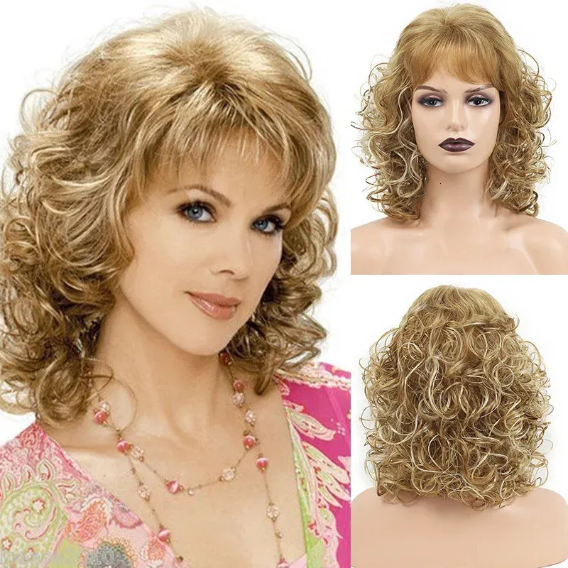 Perruques de cosplay Mode femmes cheveux courts bouclés perruque blonde mixte frange moelleuse fibre synthétique résistant à la chaleur fête quotidienne couverture complète de la tête 231211