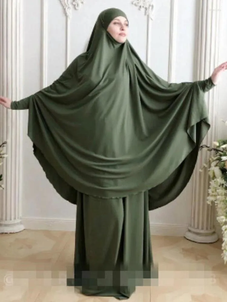 Etniska kläder eid 2 bit set lång khimar kjol muslim