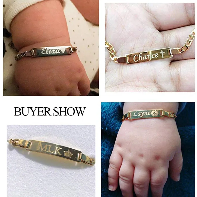 Charm Bracelets Vnox Personalize Custom Baby Name Bracelet Gold Tone Solid Stainless Steel Adjustable Bracelet Born to Child Girls Boys Gift 231211