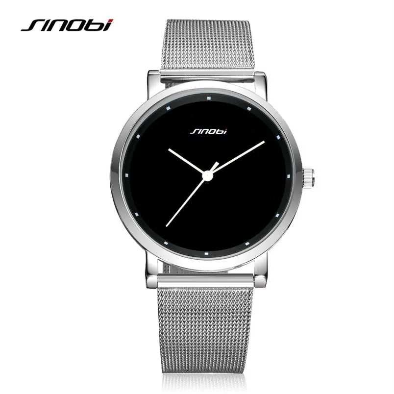 SINOBI Hommes Montres mode Simple mâle genève Quartz horloge en acier inoxydable décontracté noir Montres Hommes Drop 279S