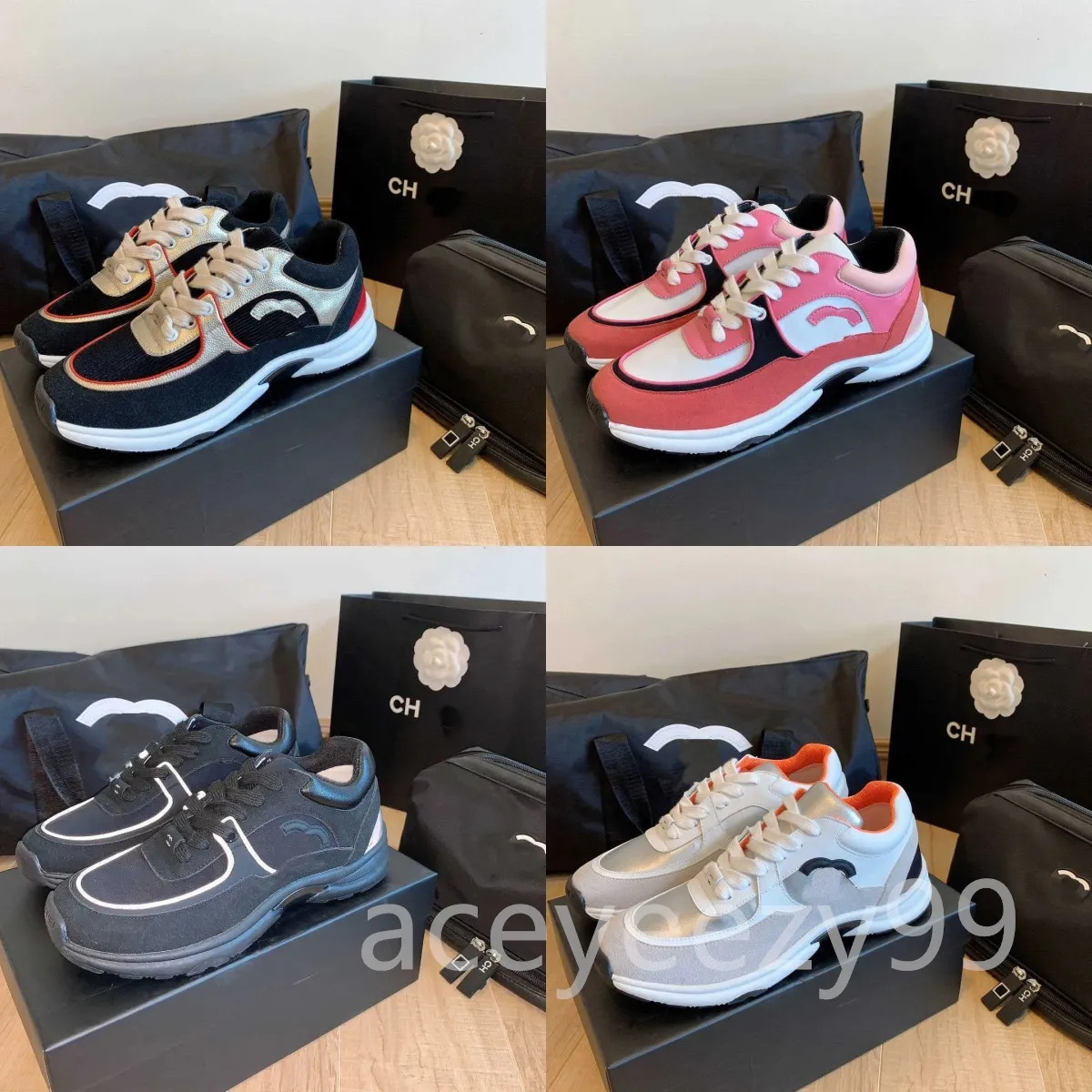 Designer luxe femmes chaussures de course décontractées nylon réfléchissant baskets sport coureur à lacets sneaker mode derma vintage daim cuir formateurs en plein air