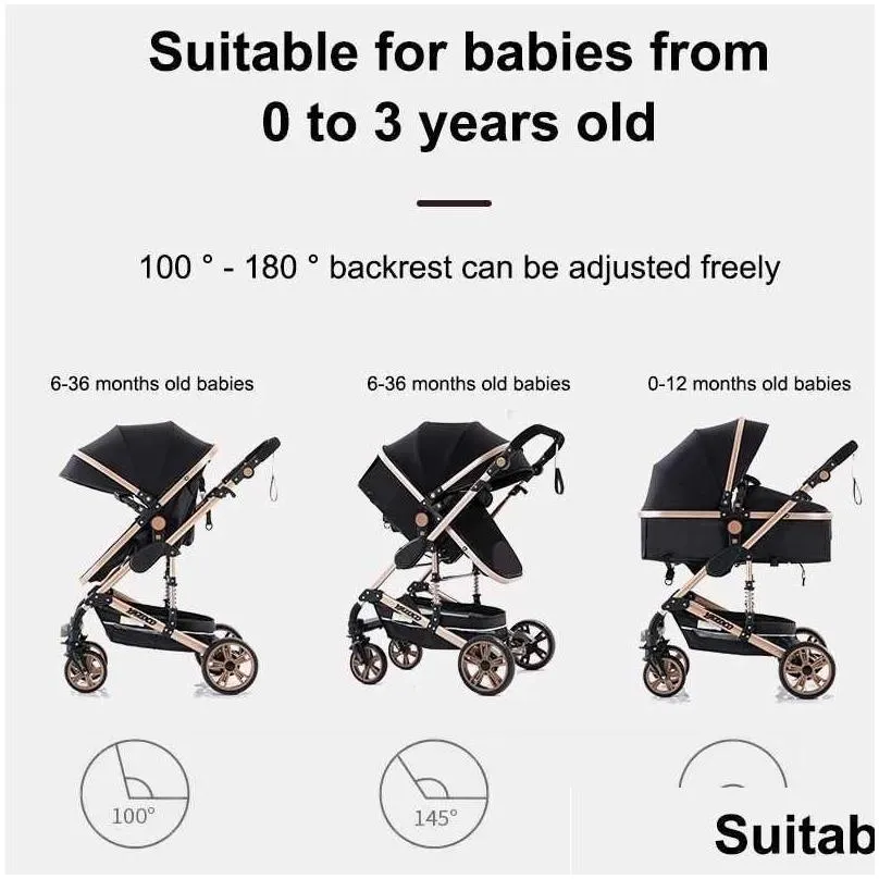 luxury 3 in 1 baby stroller portable high landscape gold black baby carriage folding multifunctional born carrinho de bebe l230625