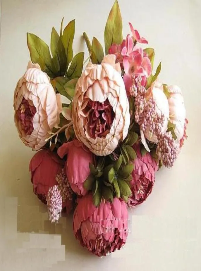 Sztuczna pęczka peonyjna 48 cm188 calowa jedwabna symulacja symulacja europejska flower piwonia z hortensją kwiat na ślub Centrum 2508187