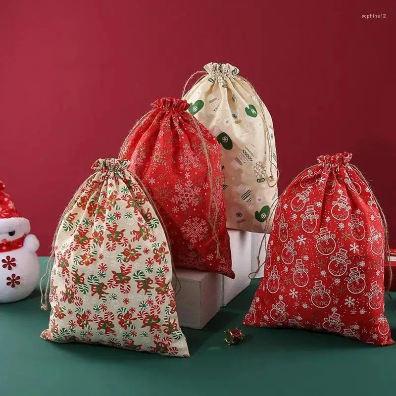 Christmas Decorations Treats Bags Santa Gift Bag Reusable Drawstring Festive Candy Party Supplies For Sweet