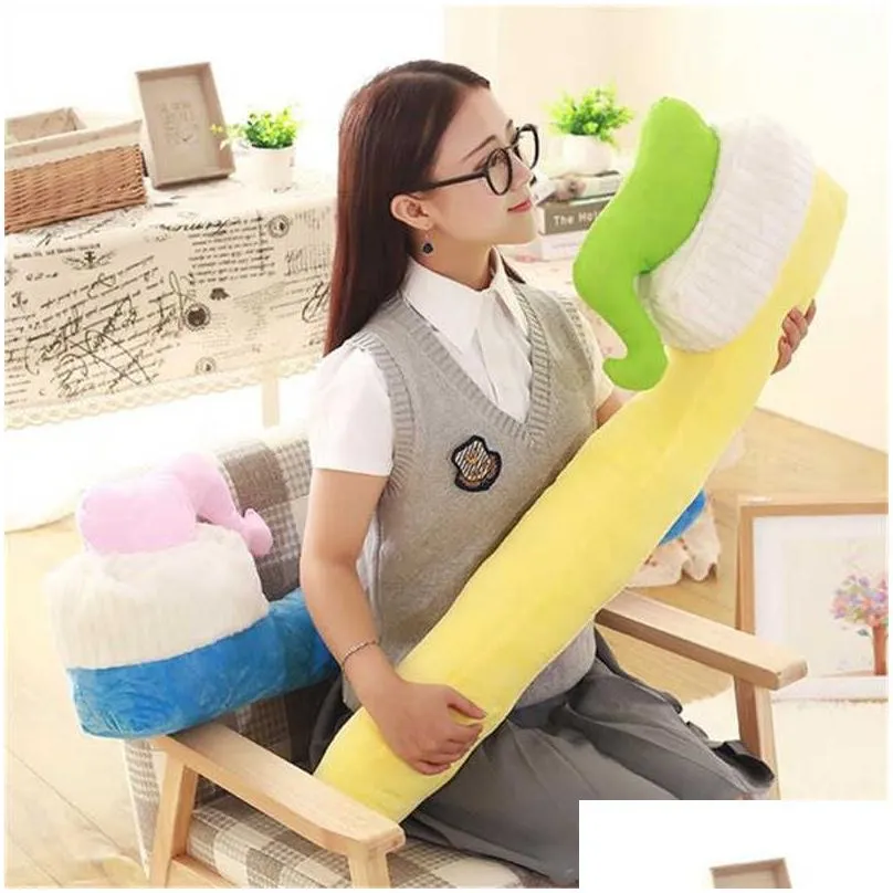 90cm one piece creative toothbrush pillow pp cotton stuffed sleeping pillows plush toy sofa decoration office cushions 4 colors q0727