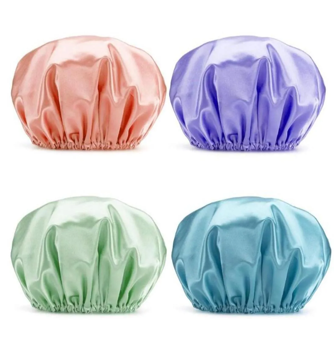 4Pcs Women Waterproof Satin EVA Lined Bath Shower Hat Hair Protection Cap Bonnet8217859