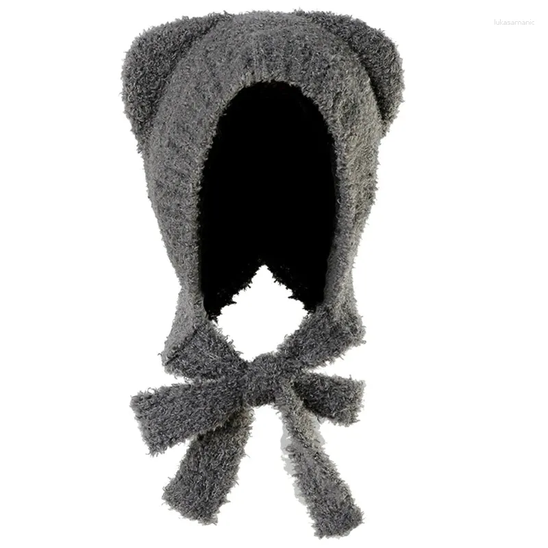 Berets MXMB Bear Ear Knitted Skull Hat Flap Lovely Beanie Women Winter Warm Cap