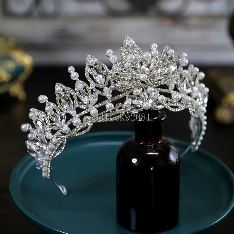 Couronne de perles de cristal de luxe, accessoires de cheveux de mariée, diadèmes de reine coréenne élégants, diadème pour robe de soirée de mariage pour filles, bandeaux