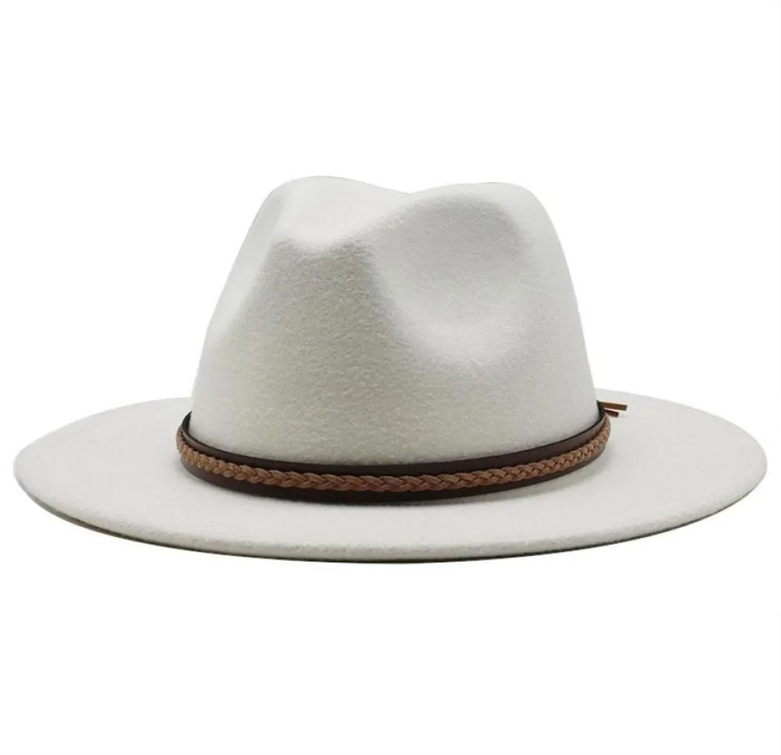 New Men Women WEWARD WOLL WOLL FELE FEDORA Panama Hat with Belt Buckle Jazz Trilby Cap Party Formal Top Hat w Whiteblack6285916