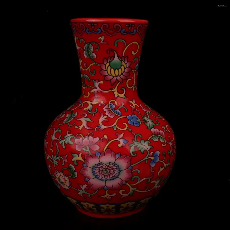 Bottiglie Bottiglia di apprezzamento con fiori colorati in smalto rosso di Jingdezhen, decorazione in porcellana antica