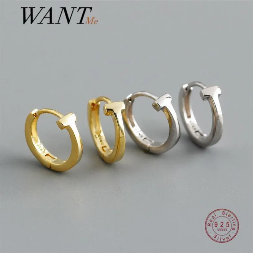 WANTME 925 en argent Sterling mode coréenne minimaliste lettre T étreignant boucles d'oreilles pour femmes hommes Punk Rock oreille nez anneau bijoux 210502366