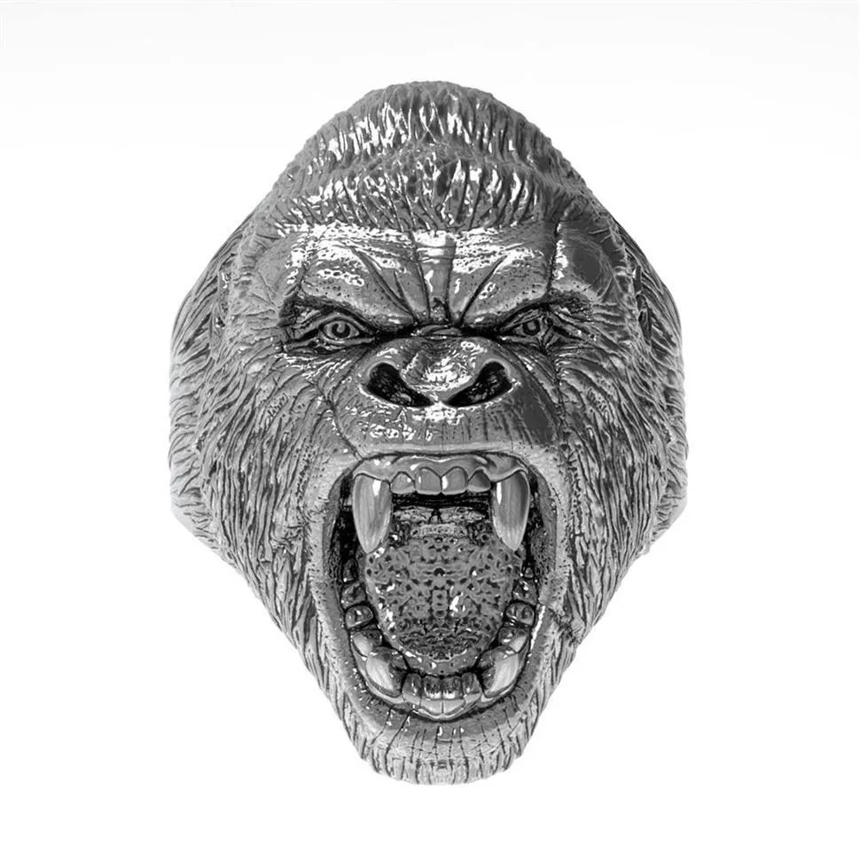 Anello da uomo in acciaio al titanio Anello da gorilla arrabbiato animale retrò Stile punk Anello da locomotiva di moda Taglia 7-14283q