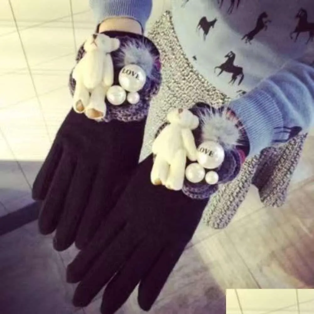 Fünf Fingerhandschuhe High Letter Camellia Kaschmir Warme Qualität Winter für klassische Marke Touch Sn Weibliche dicke Fäustlinge Drop Lieferung Fa Dhtuv