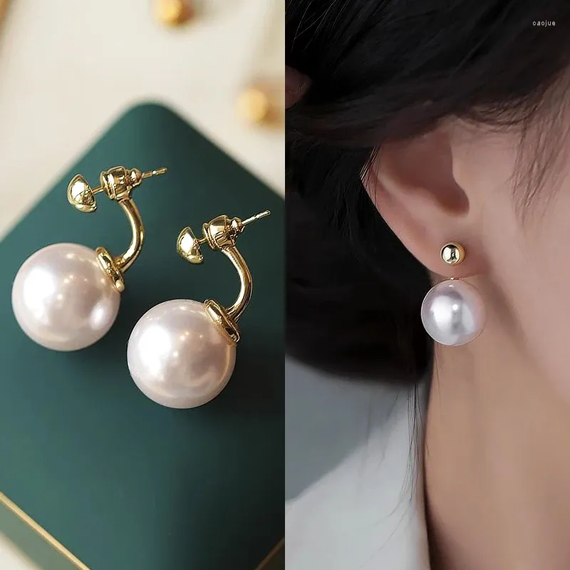 Stud Earrings Gold Color Metal Fashion Korean Pearl For Women Pendientes Elegant Crystal Hoop Drop Jewelry