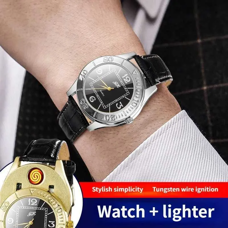 New Fashion High-end Men's Watch Lighter Cigarette Simple USB Charging Dial Tungsten Wire