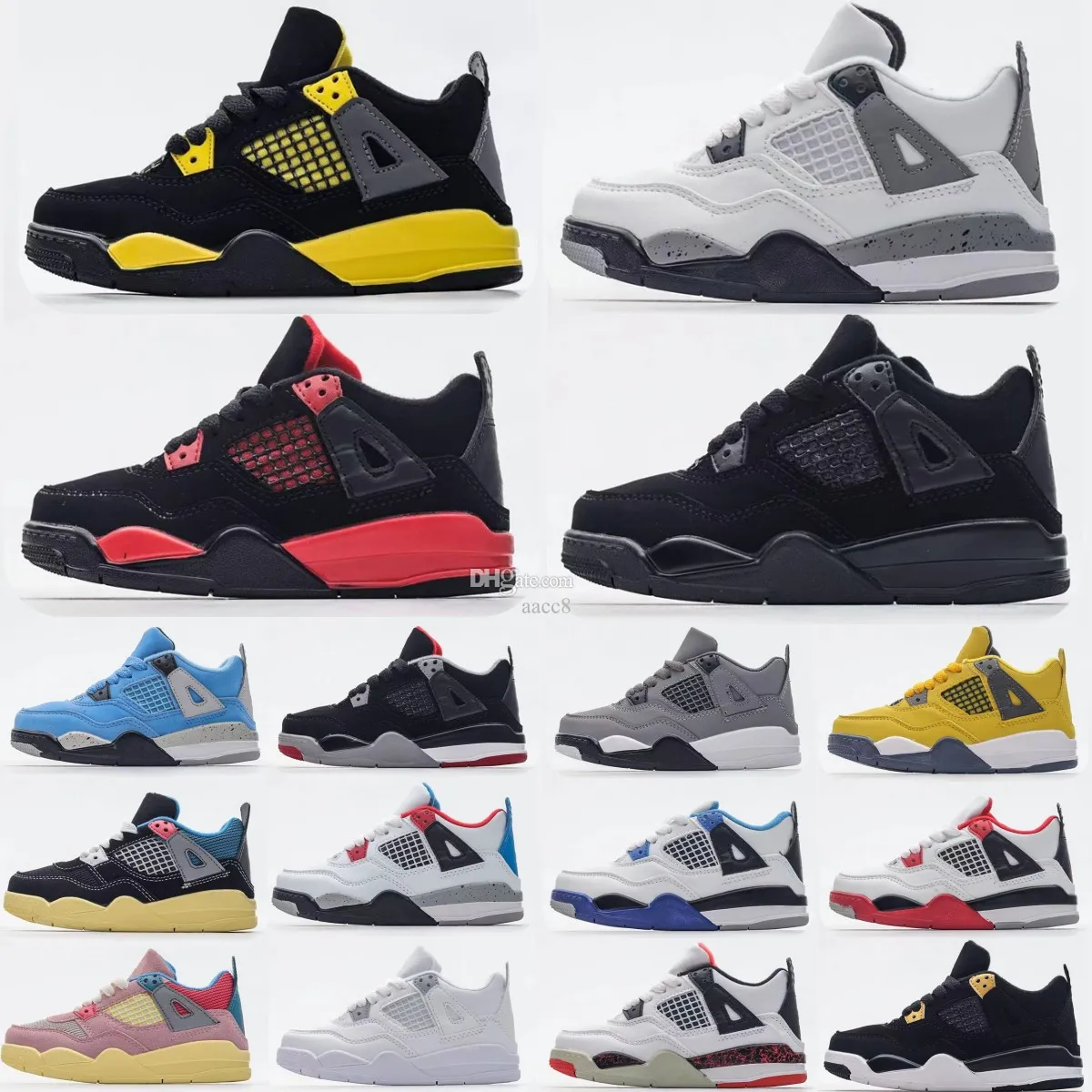 Jumpman 4s crianças sapatos 4 crianças tênis meninos meninas treinadores de basquete vermelho trovão Universidade Azul legal cinza gato preto militar preto crianças designer sapato 4Y 5Y