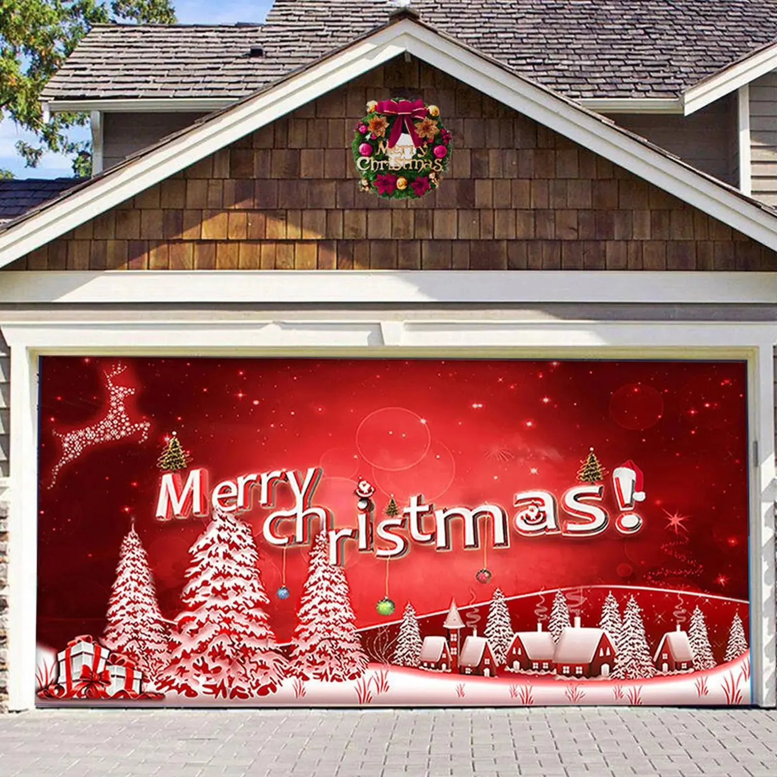 Гобелены Открытый Рождественский праздник Дверь гаража Баннер Обложка Рождество Санта-Клаус Снеговик Фон Украшение С Рождеством Гараж Гобелен 231207