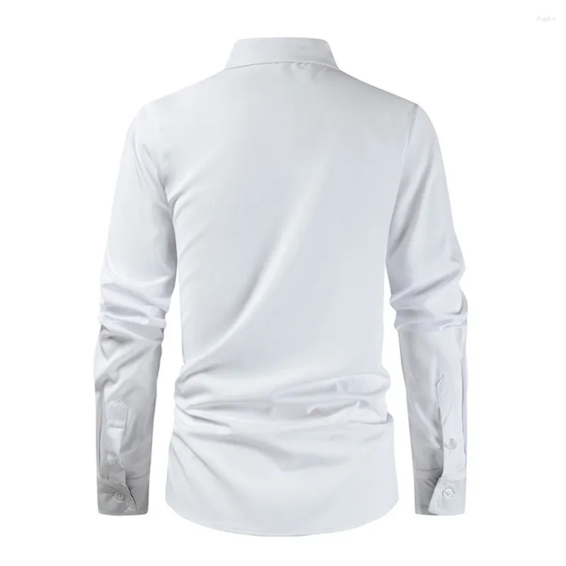 Camicie eleganti da uomo Camicia comoda alla moda Bavero da uomo Manica lunga Poliestere Standard leggermente elasticizzato Tinta unita 1 pezzo