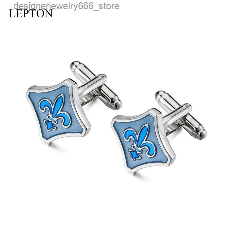 Cuff Links Hot Fleur De Lis Cufflinks for Mens Blue Fleur-De-Lis Cufflink /Father's Day/Lover/Friends/Wedding/Anniversaries/Birthdays Gift Q231211