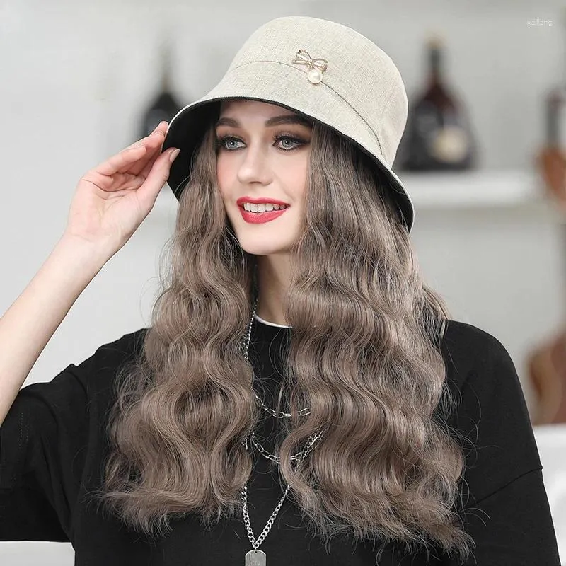 BERETS CURLY WIG FISHERMAN HAT ONE-PIECE WIGSミッドレングスバケツハットクラシックボンネットガールズカジュアルデイリーボンネット