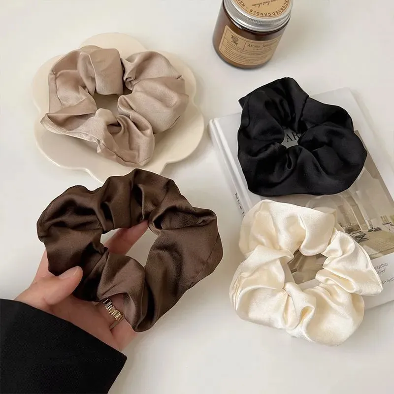 Hårgummiband 34 färger Vintage Silk Hair Scrunchies Elastic Hair Bands Solid Color Women Girls Headwear Pononyil Ties Rope Hair Accessories 231208