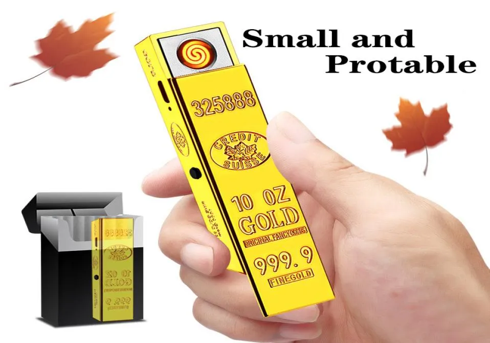 Creatity Gold Bullion USB laddningsbara cigarettändare Touchsensitive Switch Electronic Lighter Windproect Flameless7168804