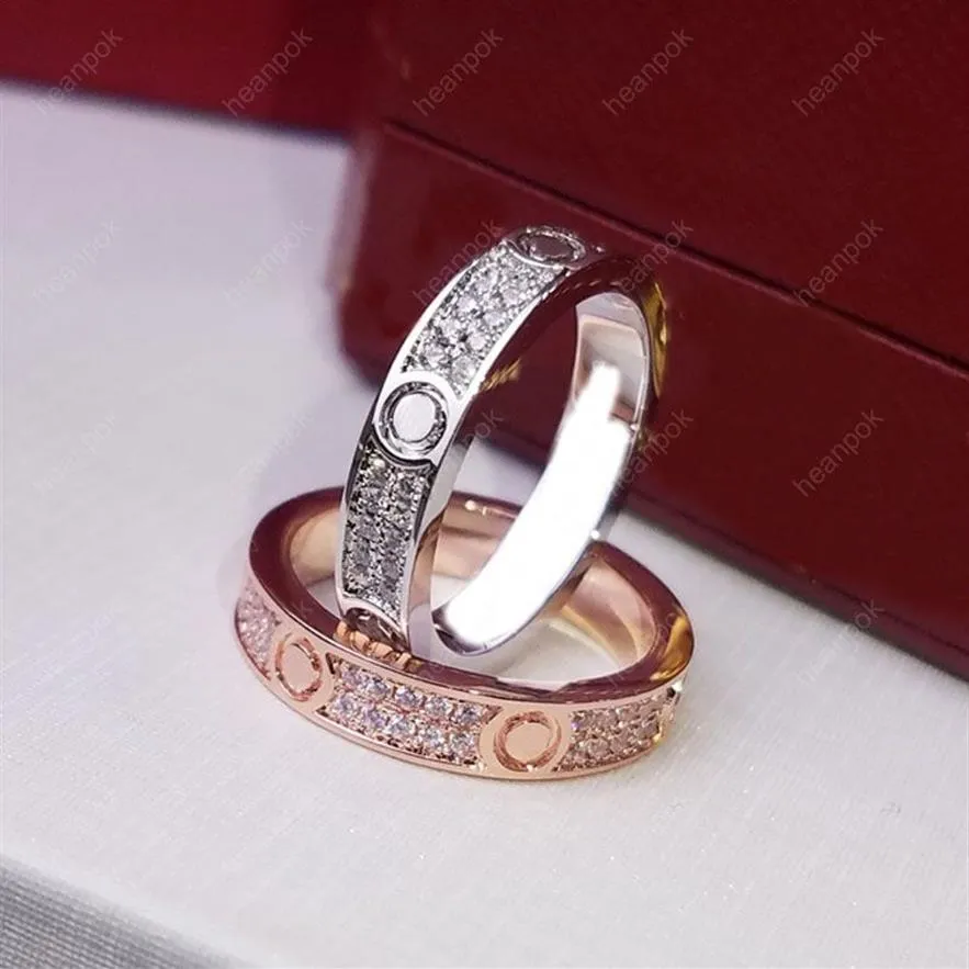 Anillo de diseñador Anillos de amor Plata Oro rosa Joyería de lujo Anillos de diamantes Compromisos para mujeres Marca Collar de moda Caja roja 220121251A